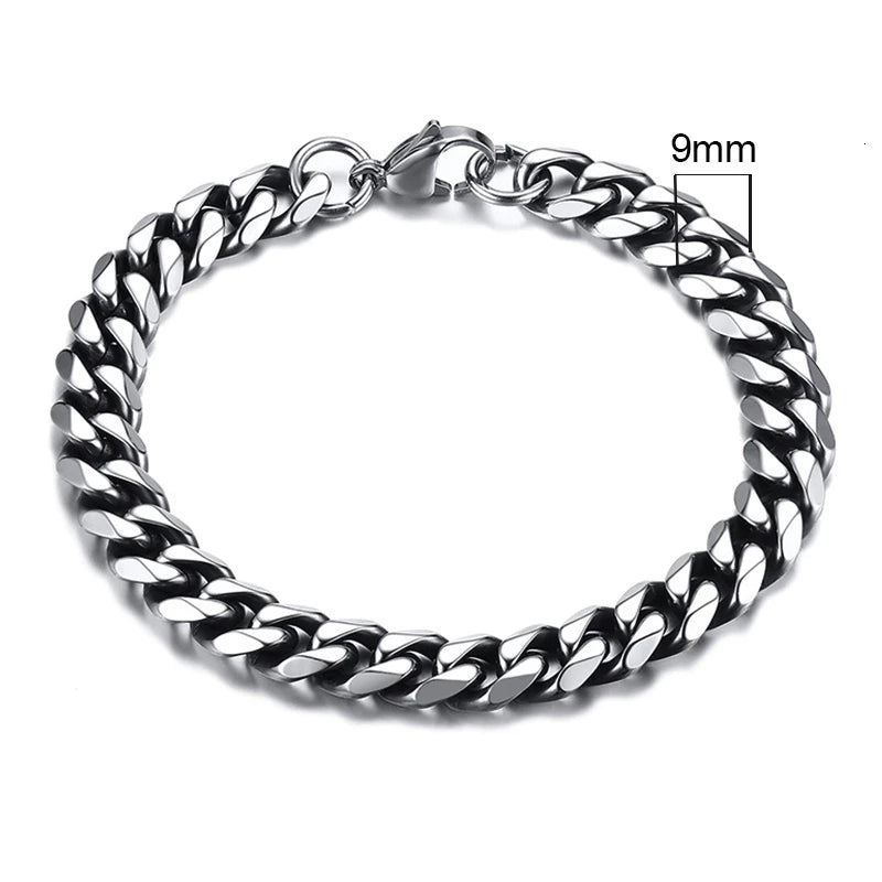 3-11Mm Chunky Miami Curb Chain Bracelet for Men, Stainless Steel Cuban Link Chain Wristband Classic Punk Heavy Male Jewelry